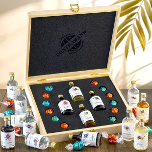 Darčeková sada s pralinkami Lindt Excellence a pálenkami a likérmi Anton Kaapl set CONTRABAND