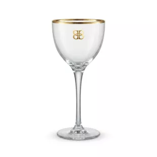 Originálny pohár Baileys na stopke so zlatým logom a okrajom na bielom pozadí