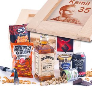 Jack Daniels Honey Contraband - veko s gravírovaným obrázkom a textom