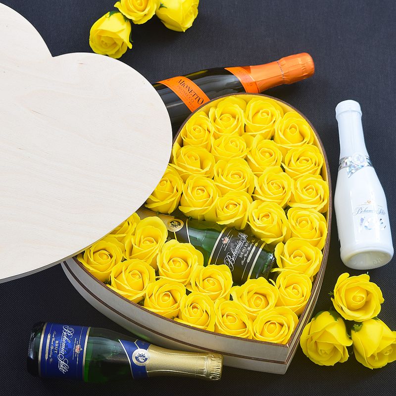 Darčekové Srdce s mydlovými ružami - žltá - originálny darček pre ženu